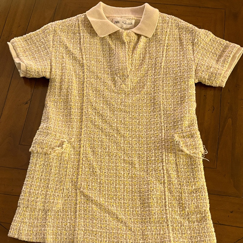 Zara Cream Tweed Polo Dress